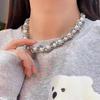 Punk Imitation Pearl Alloy Thick Chain Necklace Hip Hop Party Casual Business Jewelry Accessories Gift