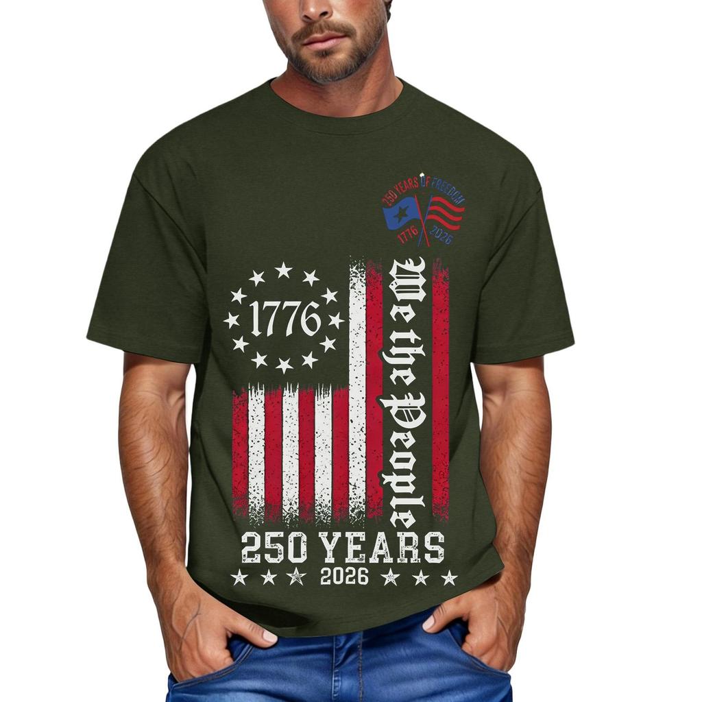 Men's Loose and Casual Flag Letter Print T-shirt Short-sleeved Top