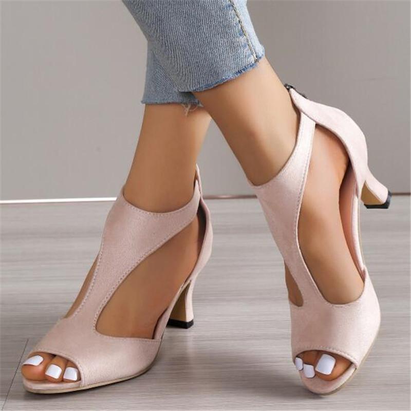 2026 New Women Sandals Simple and Fashion Back Zipper Fishmouth Shoes Women's Summer Stiletto Roman Sandals Size 35-43