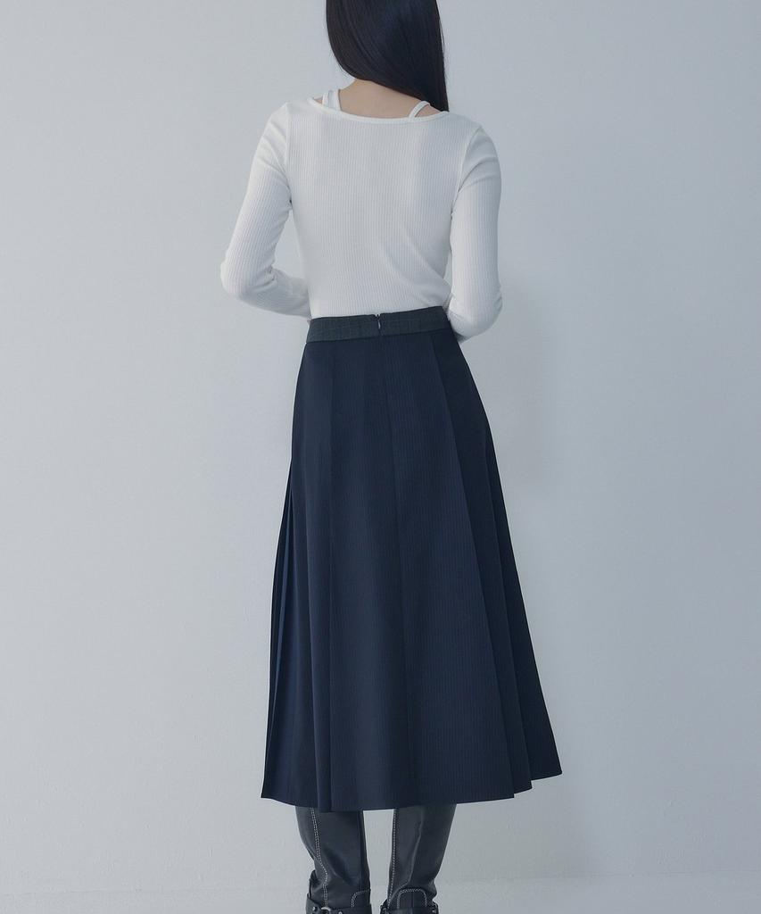 Bobeu Asymmetric Pleated Skirt_Charcoal 7156335003