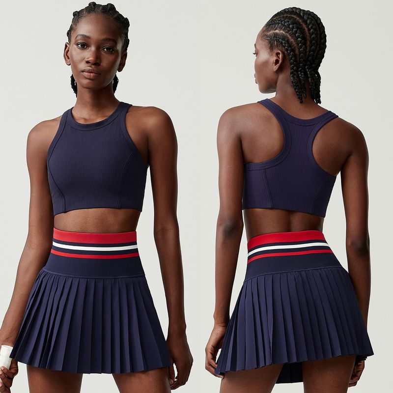 Sports Fitness Yoga Wear Suit Female Exposure-Proof Skirt Pocket Tennis Skirt Quick-Drying Shockproof Beauty Back Exercise Bra