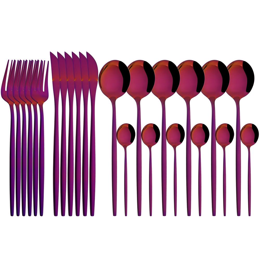 Jankng Gold 24Pcs Dinnerware Stainless Steel Cutlery Set Knife Fork Spoon Western Tableware Set Dinner Kitchen Silverware Set