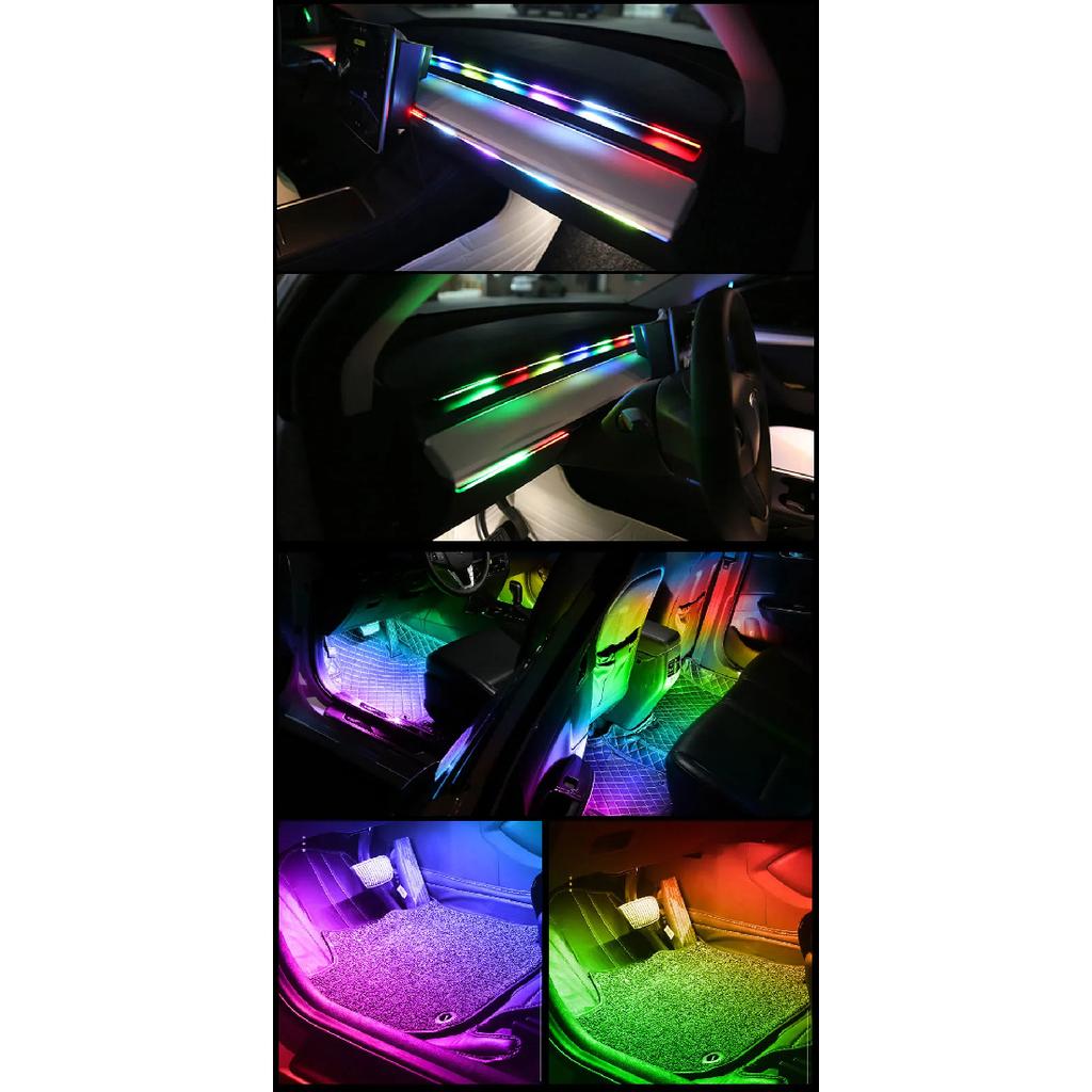 Full Colors USB Car LED Ambient Light Acrylic Strips Dashboard Lights RGB Car Interior Hidden App Remote Control Atmosphere Lamp