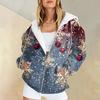 Women's Long Sleeve Christmas Print With Pockets Cardigan Zipper Hooded Sweatshirt Jacket