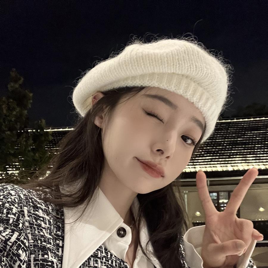 Knit Mohair Stylish Beret Hat For Women Warm And Fuzzy Painter Cap In Colors Multiple