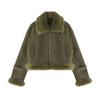 Women's 2025 Spring Shearling Suede Short Motorcycle Jacket - Slimming Korean Style
