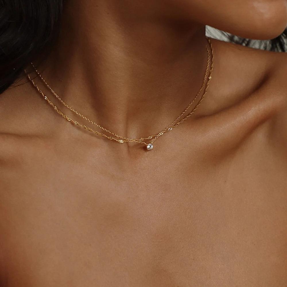 Exquisite Double-Layer Detachable Golden Minimalist Zirconia Women'S Necklace Set, Versatile And Stylish Neck Chain for Women.