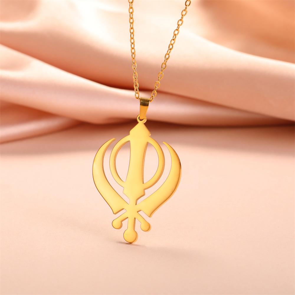  Classic Sikhism Symbol Necklace for Women Men Stainless Steel Sikh Khanda Necklaces Religious Protection Amulet Jewelry