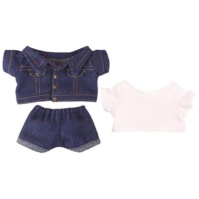 Niannyyhouse 15cm Plüschkleidung: Jeansjacke, Weißes T-Shirt, Baumwollpuppenkleidung (Navy blau)