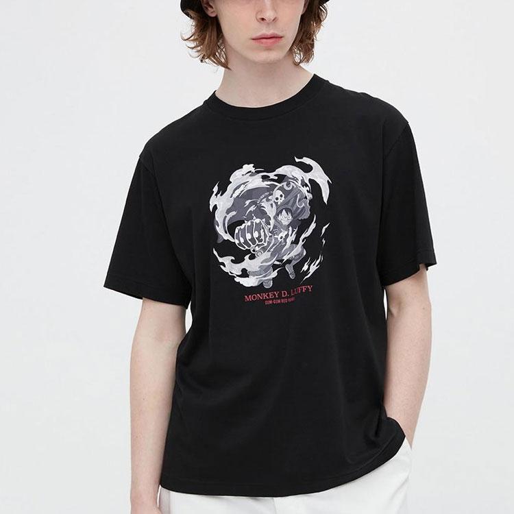 Uniqlo X One Piece Film Red Luffy Print Crew Neck T-Shirt Men Tops Black 453662-09