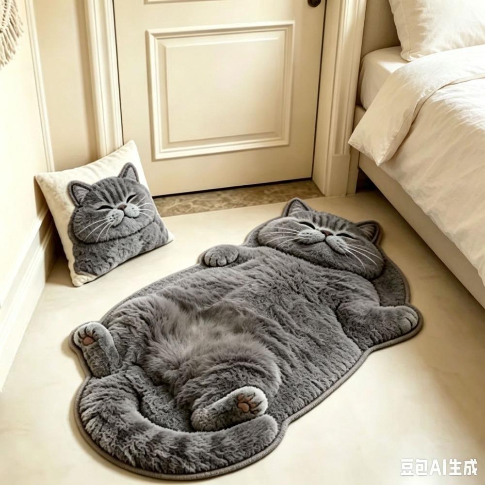 Cute Cartoon Irregular Cashmere-Like Floor Mat, Water Absorbent Anti-Slip Rug for Bathroom Bedroom Home Decor