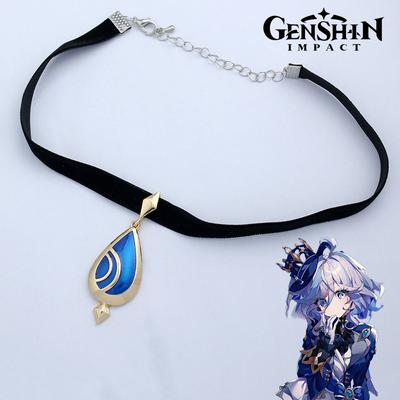 Gra Genshin Impact Fontaine Focalors Cosplay Naszyjnik Unisex Wisiorek z kroplą wody Choker Biżuteria Akcesoria Prezenty