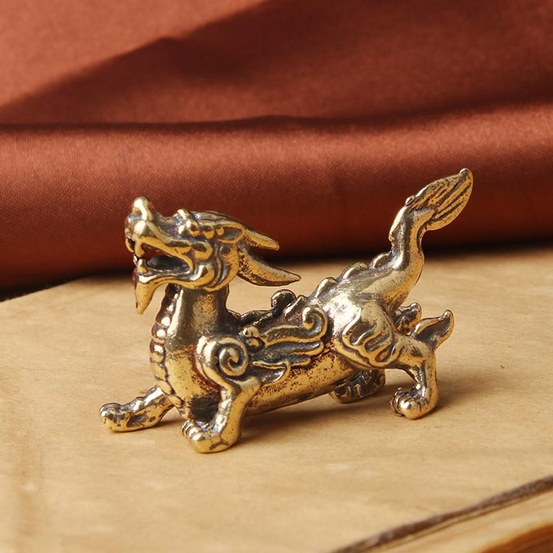 1X Chinese Ancient Beast Pixiu Home Decor Antique Copper Lucky Brass Feng Shui Animal Figurines Statue Desktop Ornament