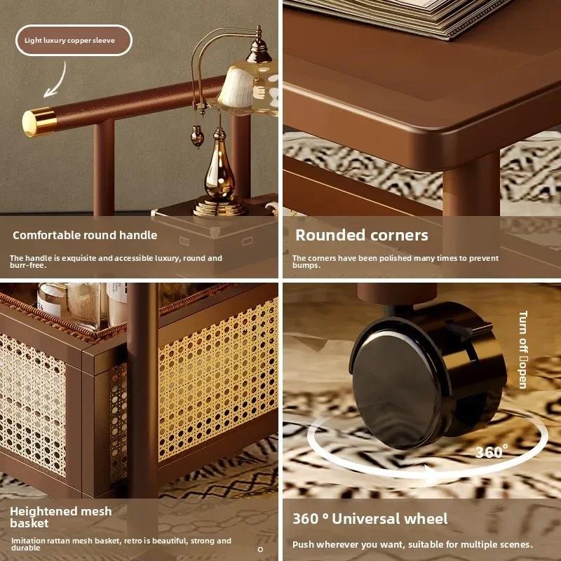 Sofa Side Table, Antique Style Tea Table, Mobile Tea Table, Small Push Table, Solid Wood Tea Cart