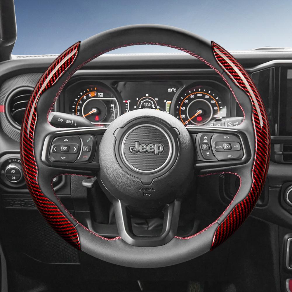EPY1 Suitable for Jeep Carbon Fiber Texture Steering Wheel Cover Grand Cherokee Compass Wrangler Renegade Avenger Grand Wagoneer Red