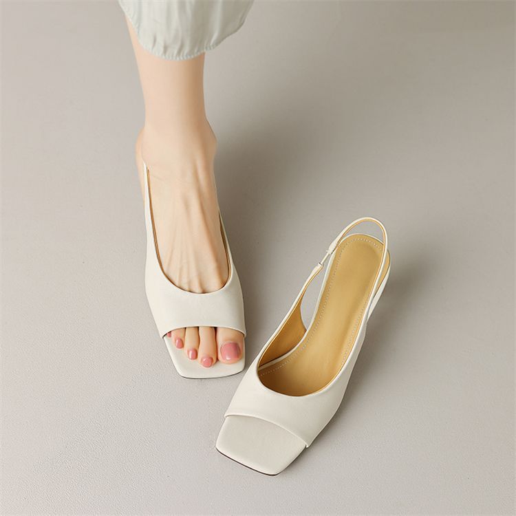 

2025 New Treasure of the Town Store! Knock and Wear! Minimalist Milk White Open-toed Kitten Heel High Heels Empty Sandals 39 серебряный