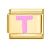 Vintage Y2K Pink 26 English Letters Gold Color Italian Charm Links Fit 9MM Bracelet Stainless Steel Making DIY Christmas Gifts