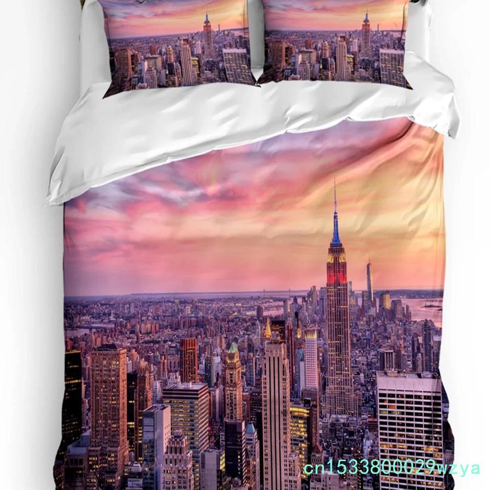 New York English Text Landscape Duvet Cover With Pillow Case Custom 3pcs Bedding Set Quilt Cover Double Bed Home Textile