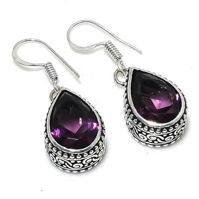 Amethyst Gemstone Handmade 925 Sterling Silver Jewelry Earring 1.42" J8p39