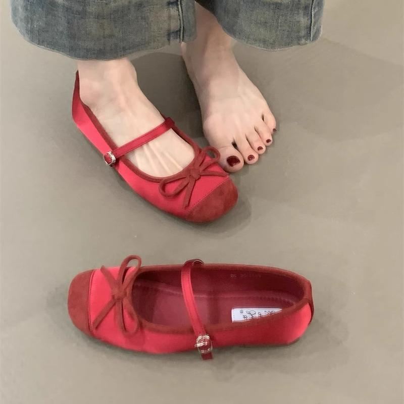 2025 Spring Evening Breeze Temperament Purple with Skirt Shallow Mouth Single Shoes Gentle and Cute Inner Increase Ballet Shoes Women's Shoes