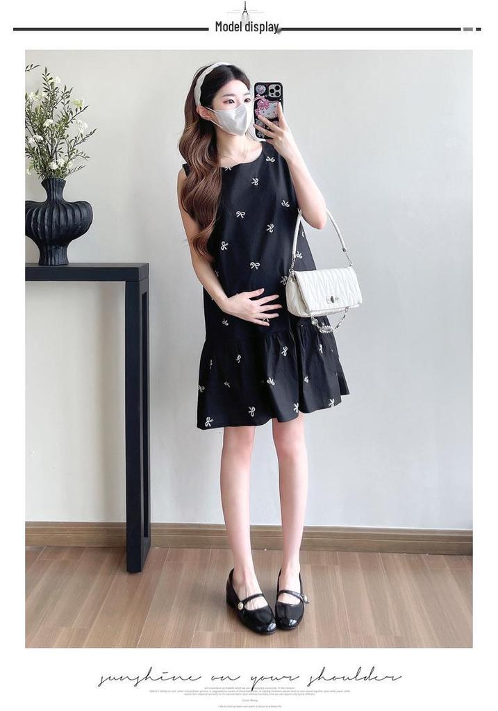 Maternity French Style Sleeveless Summer Dress - Trendy Short Skirt for Pregnant Women