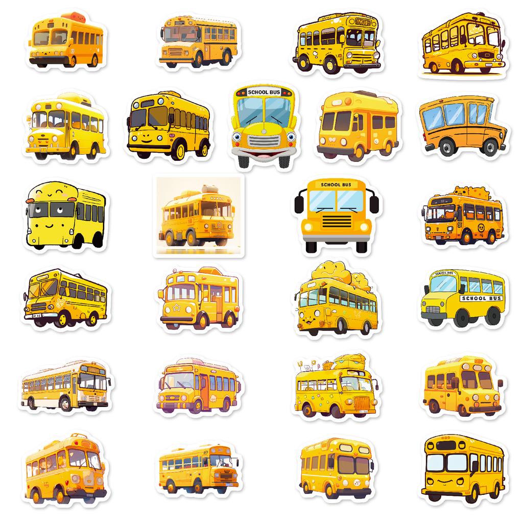 50PCS Cute Cartoon School Bus Stickers, Waterproof Decorative Decals for Phone Notebook