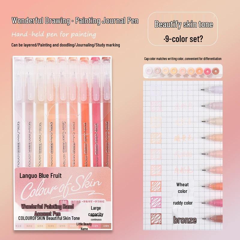 Blaues Frucht-Tagebuch-Stifteset: Gel-, Highlight-, Doodle- & Fluoreszenz-Markerstifte zum Zeichnen & Ausmalen, Große Kapazität