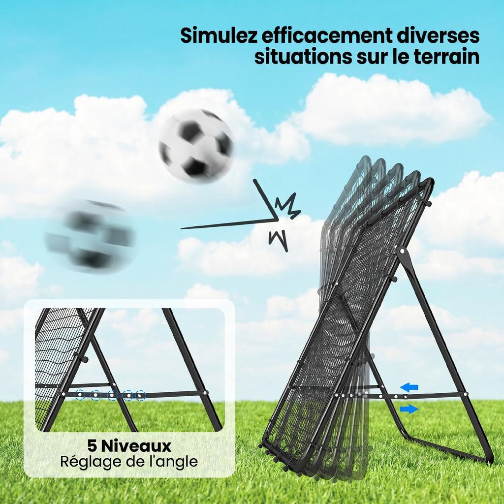 Folding Rebound Net, 5-Angle, 24 Elastic Cords, Football, Steel, 120 X 73 X 112 Cm, Black