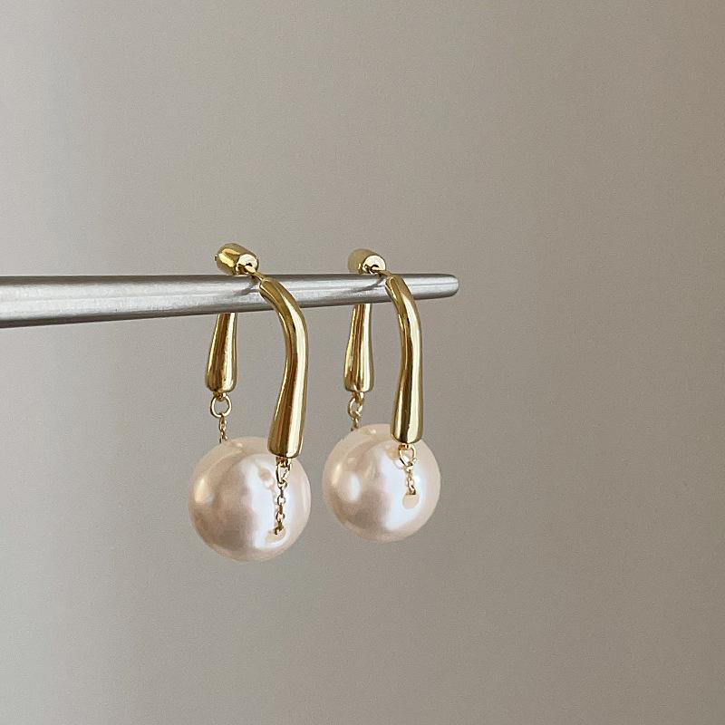 

Real Gold Silver Plated Copper Wedding Casual Jewelry Elegant Pink Color Imitation Pearl Chain Stud Earrings for Women