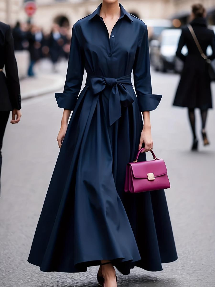 

Charming Solid Color New Women s Fashion Elegant Casual Long Sleeve Crew Neck Dress S циан
