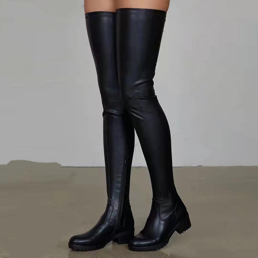 Winter New Women's Root Large Size Knee Boots Elastic PU Face Fashion Sleeve Boots