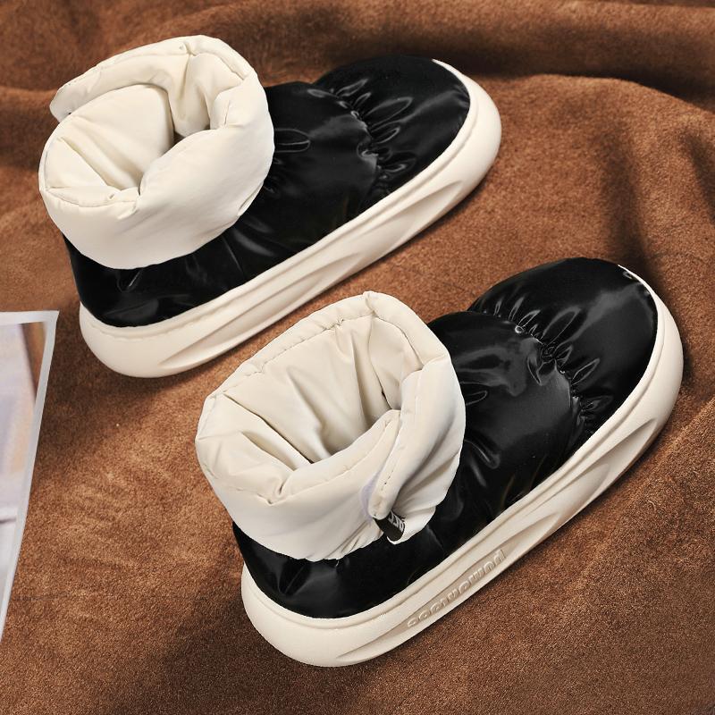 Waterproof cotton slippers women's winter snow boots outdoor wear indoor home plush warm confinement couple cotton shoes men