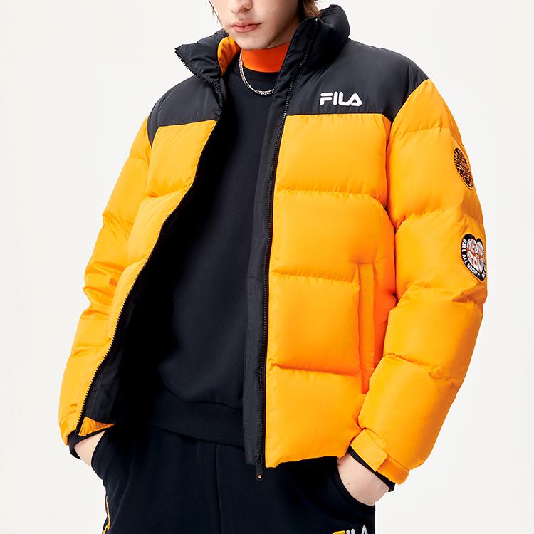 Fila Fusion Casual Color Block Sports Stand Collar Puffer Jacket Men Outerwear Charming-Orange T11M145906F-OR