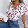 Frauen Frühling Sommer Lose Rüschen Spitze Up Chiffon Top Für Damen O Neck Fliegende Ärmel Floral Blusen