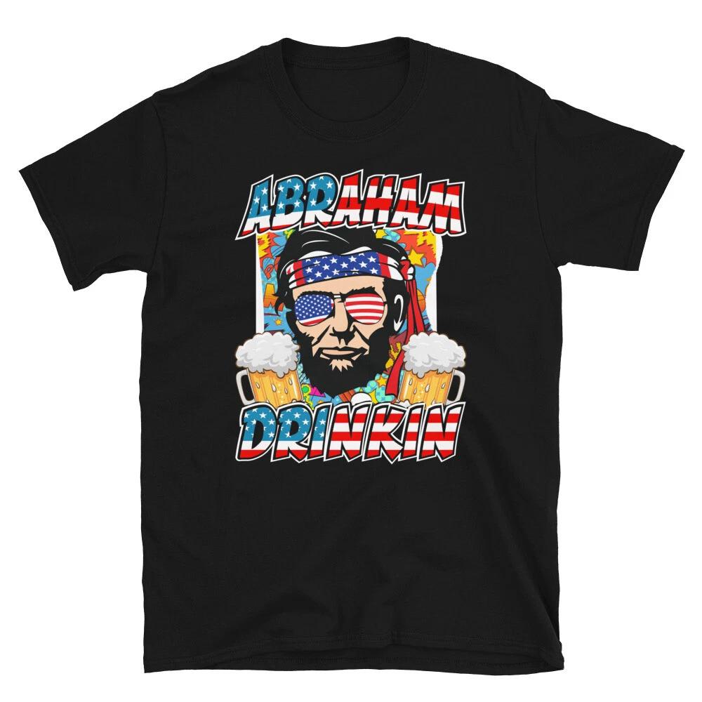 Abraham Drinkin Lincoln July 4th of July USA US Flag T-Shirt 2XL