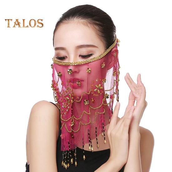 

Фата для выступлений Цветы Блестки Бисер Декор Прозрачное кружево Танец живота Племенная фата для лица Дышащая ткань Регулируемый ремешок Индийская танцевальная фата розы красного