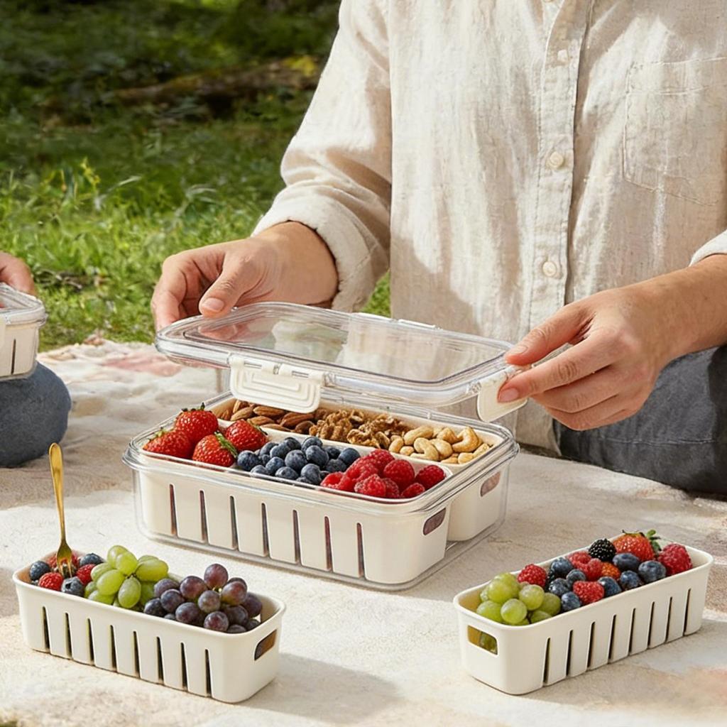 Snack Box Portable Charcuterie Container Divided Serving Tray for Pantry Work Picnic Camping Travel Office School Refrigerator