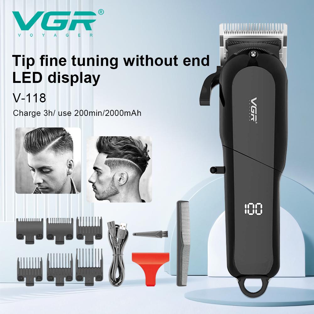 VGR Hair Clipper Hairdressing Salon Professional USB Charging Hair Clipper Men's Electric Haircut Rechargeable Hair Clippe Home Razor Shaver V-118