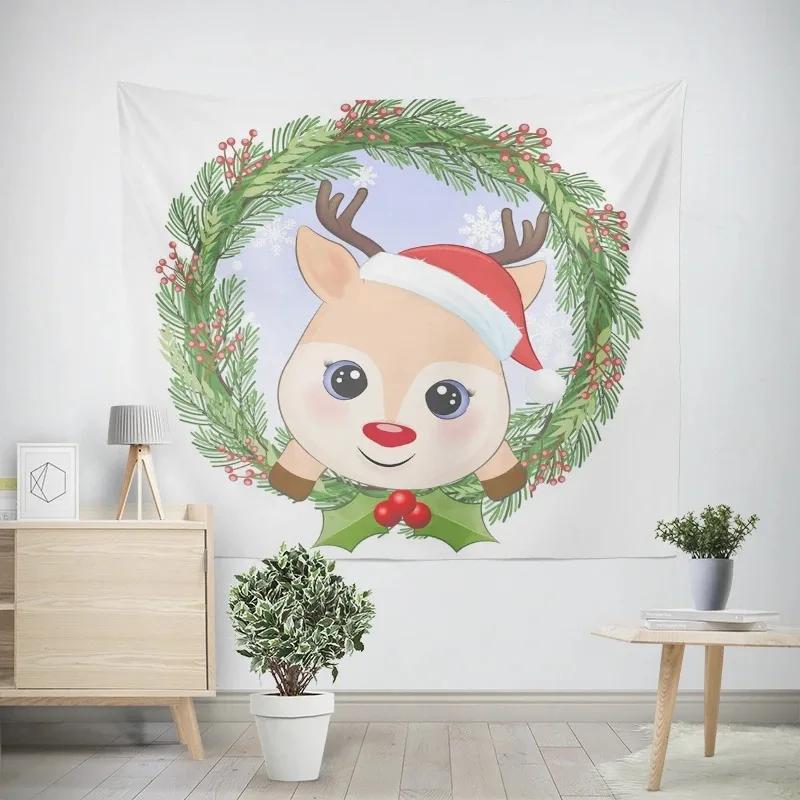 Weihnachten Neujahr Schlitten Elch Wandteppich Wohnzimmer Sofa Heimdeko Weihnachtsgeschenk