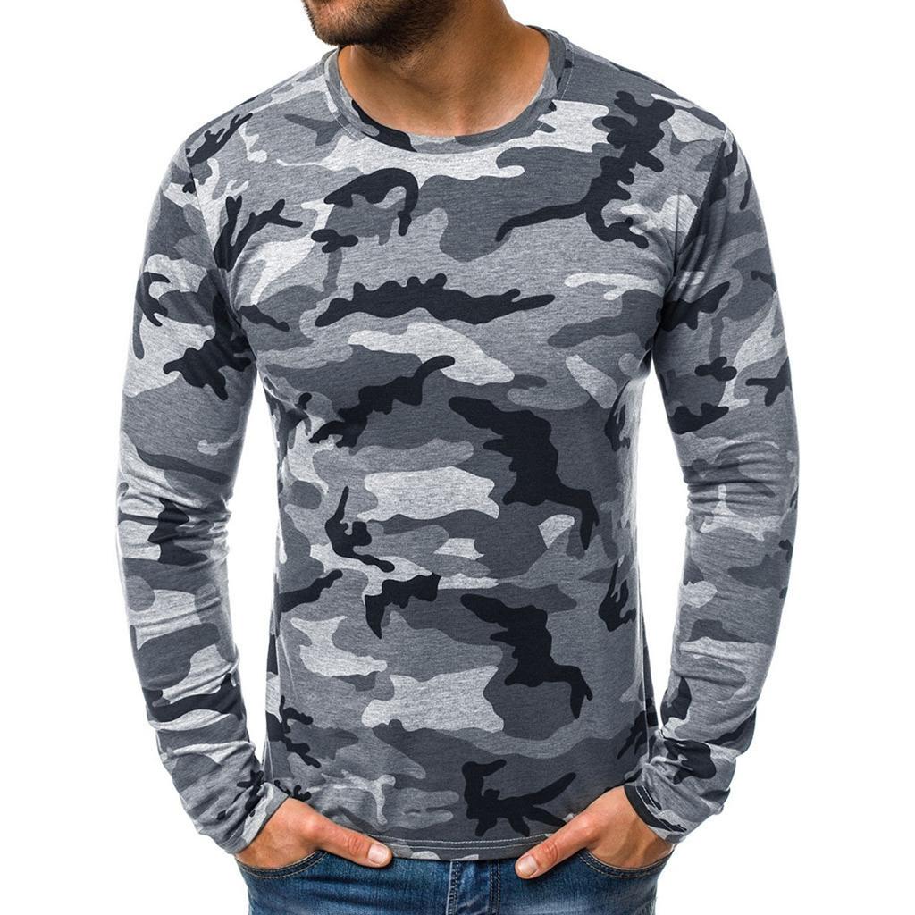 Koszulki z długim rękawem dla mężczyzn, moda męska z nadrukiem O-Neck T-shirt Topy Casual Sport Athletic Pullover Bluzka