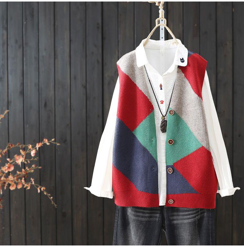 

Женский литературный свободный трикотажный жилет с V-образным вырезом, жилет весна-осень, вязаный кардиган без рукавов S красный