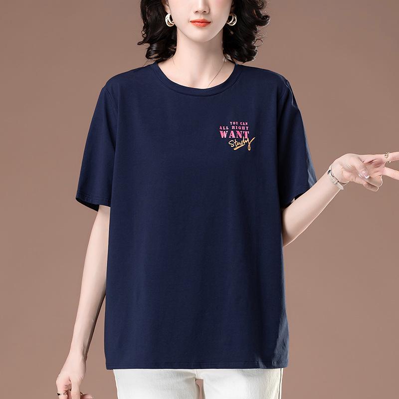 Women's Summer Plus Size Cotton T-Shirt - Loose Fit, Tummy Control, Half-Sleeve