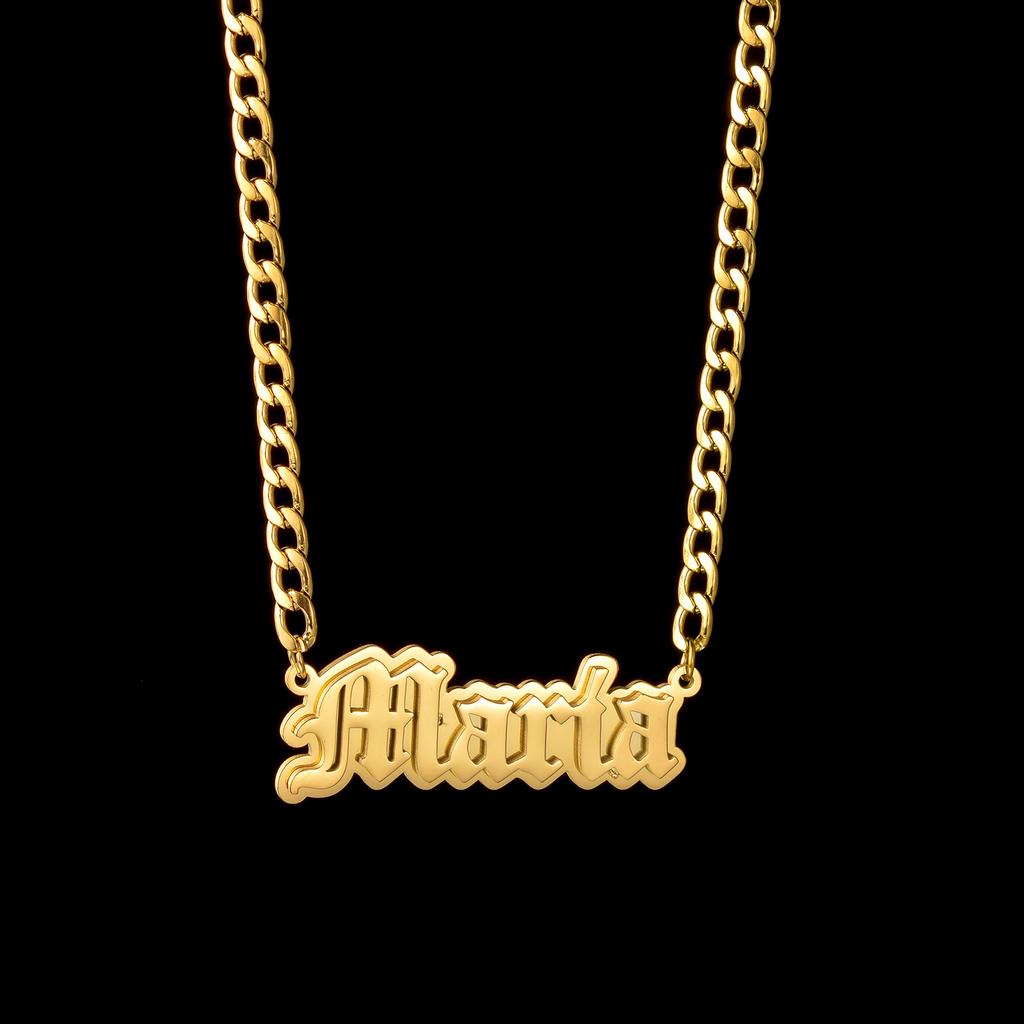 Atoztide Personalized Custom Name Necklace Stainless Steel Figaro Chain Thick Double Plated for Women Birthday Jewelry Gift