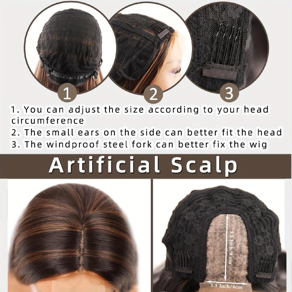 Hitzebeständige dunkelbraune Lace-Front-Perücke, Kunsthaar-Perücke mit glattem Haar und natürlichem Teil für Damen, Cosplay und den Alltag