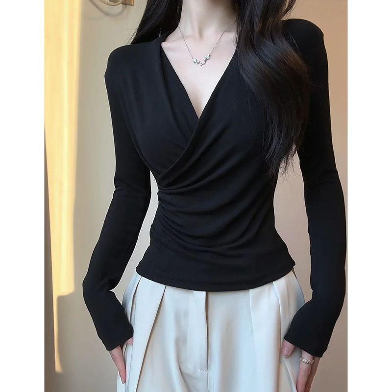 

Black Cross Long-sleeved Women s New Spring and Autumn Slim-fit Pure Desire Inner Layering Shirt Top XL чорний