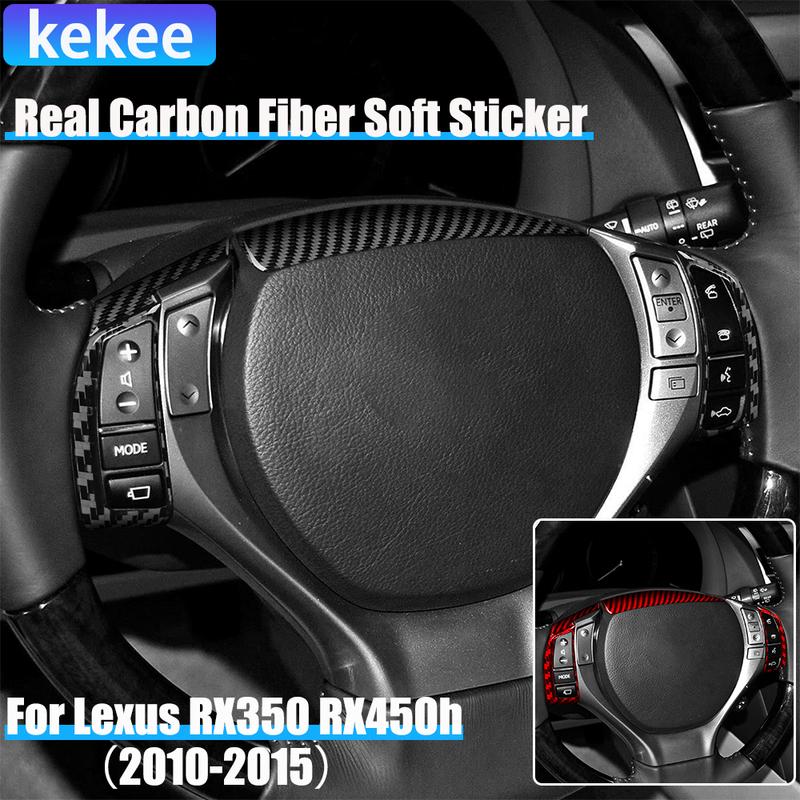 Real Carbon Fiber Car Accessories Driver Wheel Button Decorative Set Cover Soft Sticker For Lexus RX350 RX450h 2013 2014 2015