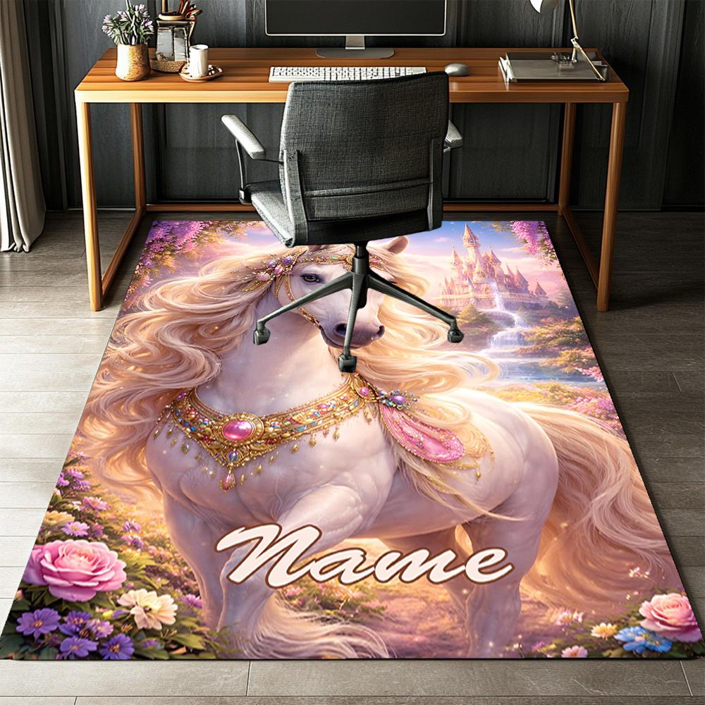 Custom Name Horse Printed Carpet,Rug for Office Chair Living Room Bedroom Kitchen Room Decor Gifts.