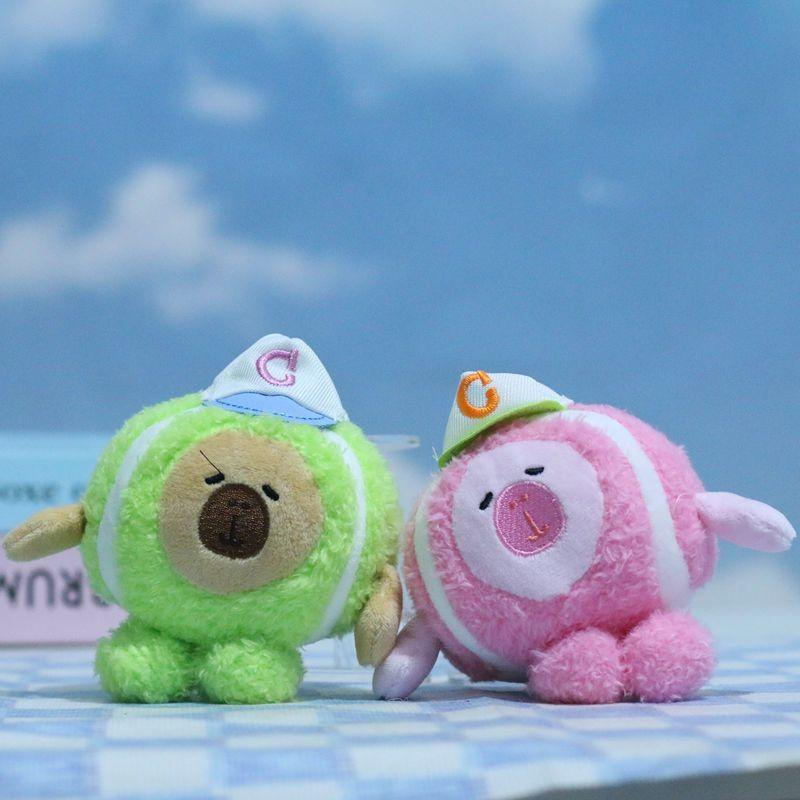 Green Capybara Pink Plush Keychain Toy Pp Cotton Fill Bag Decor Collectors Item
