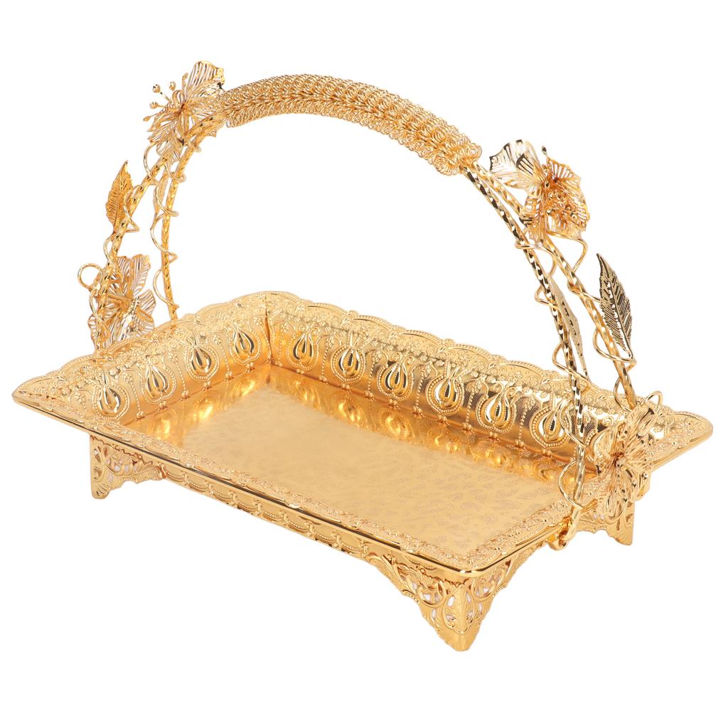 Coffee Serving Tray Vintage Style Gold Color Sturdy Iron Elegant Metal Serving Tray for Home Bar Cafe