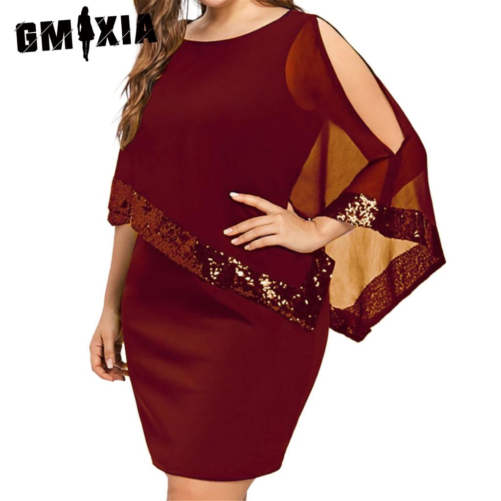 GMXIA Women's Fashion Summer Spring Solid Color Print O-Neck Long Sleeve Casual Dresses